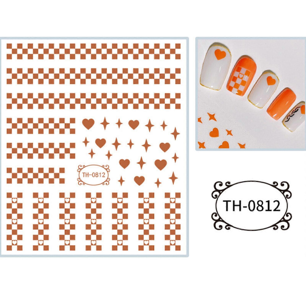 Furtalk (812, One Size) French 3D Checkerboard Nail Sticker Classic Plaid Design Adhesive Slider Decals