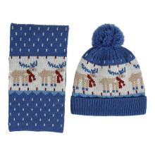 (As show, One size) Christmas Deer Pattern Children Hat Scarf Set Autumn And Winter Warm Boys