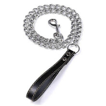 (M 3mm x 120cm, Coffee) Dog Chain Leash Metal Dog Lead Training Steel Leash Heavy Duty Chew Proof Dog Leash with Padded Handle for Medium Large Dogs