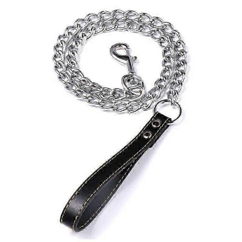 (M 3mm x 120cm, Coffee) Dog Chain Leash Metal Dog Lead Training Steel Leash Heavy Duty Chew Proof Dog Leash with Padded Handle for Medium Large Dogs