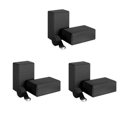 Yoga Block and Yoga Strap Set Universal Stretching Workouts Black