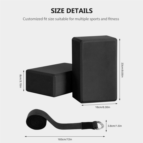Yoga Block and Yoga Strap Set Universal Stretching Workouts Black 1