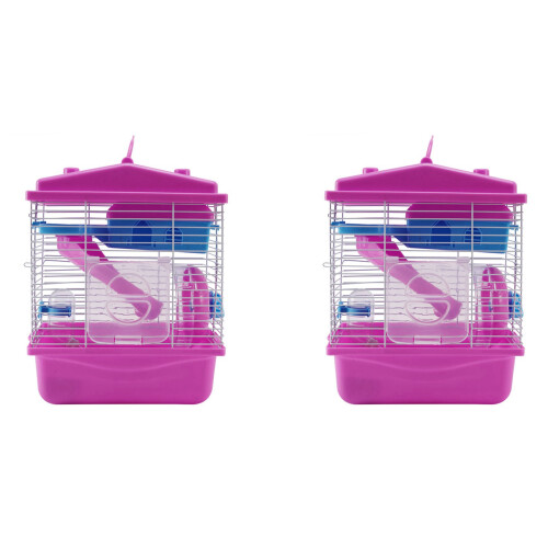 Gaiola para hamster com claraboia e casa de duas camadas rosa