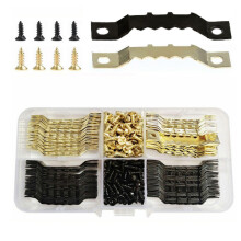(As show, One size) 120 pcs Picture Frame Durable Hanging Hooks - Double Hole Sawtooth Picture Frame Hangers with Screws Frame Fasteners 240pcs Screws with Storage Box (G