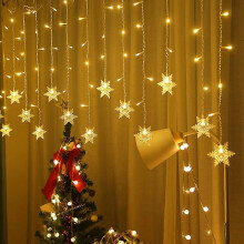 (As show, One size) Christmas Snowflake Curtain Lights: 16 Snowflakes, Decorative Twinkle Window Fairy Light 8 Modes for Indoor Home Bedroom Wall Garden Patio Porch Party