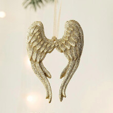 (As show, One size) Christmas Tree Pendant Christmas Wing Hanging Ornaments, Gold Glitter Wing Xmas Tree Hanging Figurine for Holiday Party Home Decor Christmas Decoratio