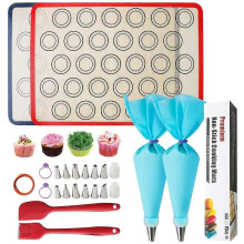 (As show, One size) 23PCS Silicone Pastry Baking Mat,Macaron Oven Mat,Cake Decorating Kit-Pastry Bag/Pastry Nozzles/Silicone Brush/Silicone Spatula.