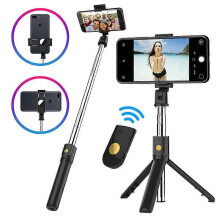 (As show, One size) Bluetooth Selfie Stick, Extendable Portable Selfie Stick Adjustable Telescopic Rotation Stick with Tripod Remote Control, Phone Holder for Smartphones