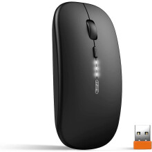 (As show, One size) Rechargeable Wireless Mouse, Ultra Thin 2.4G Optical Silence Mouse 1600 DPI with USB Receiver for Laptop, PC, Mac, MacBook, Visible Battery Charge Lev