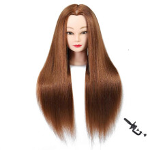 (As show, One size) 65CM Mannequin Head Hair Styling Training Head Manikin Cosmetology Doll Head Synthetic Fiber Hair and Free Clamp Holder Stand (Dark brown)