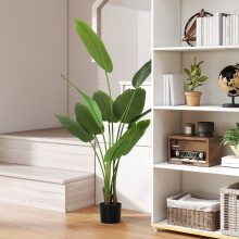 (M) HOMCOM Artificial Bird of Paradise Plant with Flocking in Pot, Green