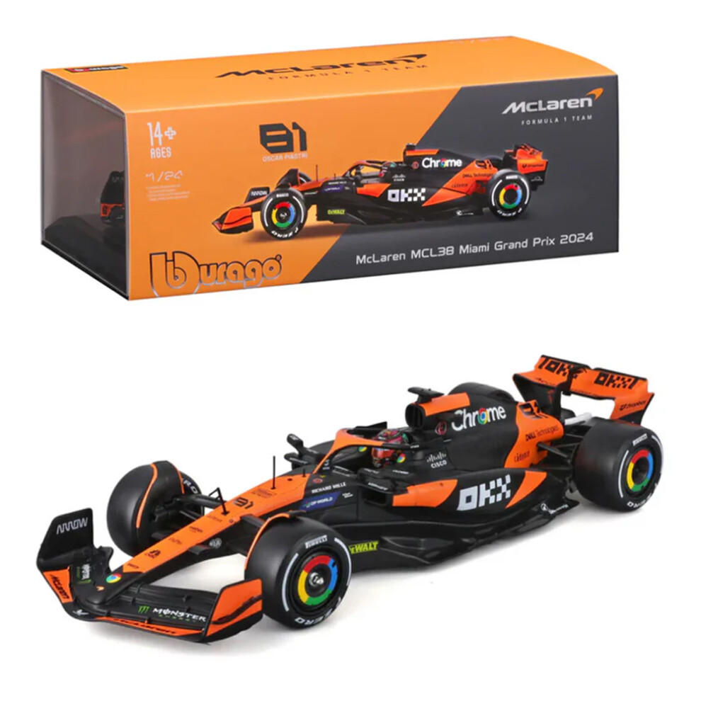 Bburago F1 McLaren MCL38 2024 With Helmet Piastri 1:24 Diecast Car 28033P-image-OPC-PHP9DWC-NEW
