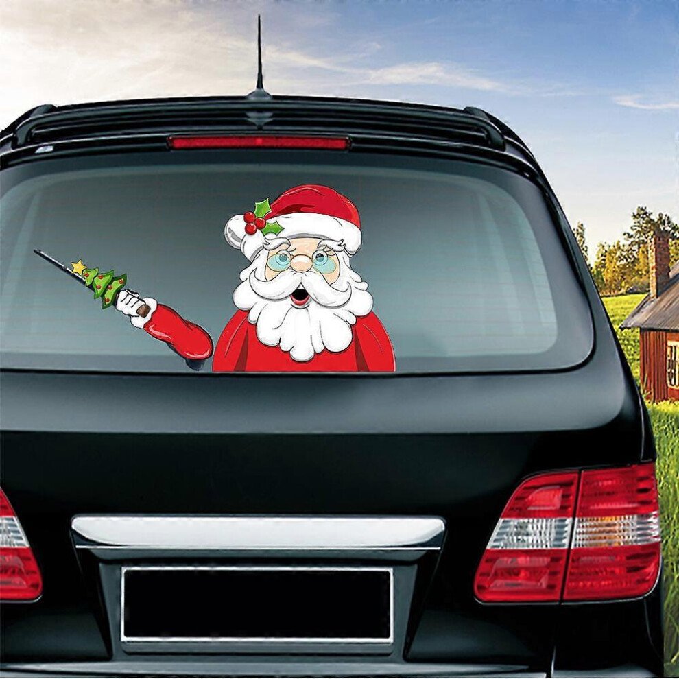 (As Show, One Size) Rear Wiper Decal Christmas Snowman Beckoning Waving Wiper Sticker 3D Animated Funny Christmassurprise Santa Claus And Small Christ 4704245236304