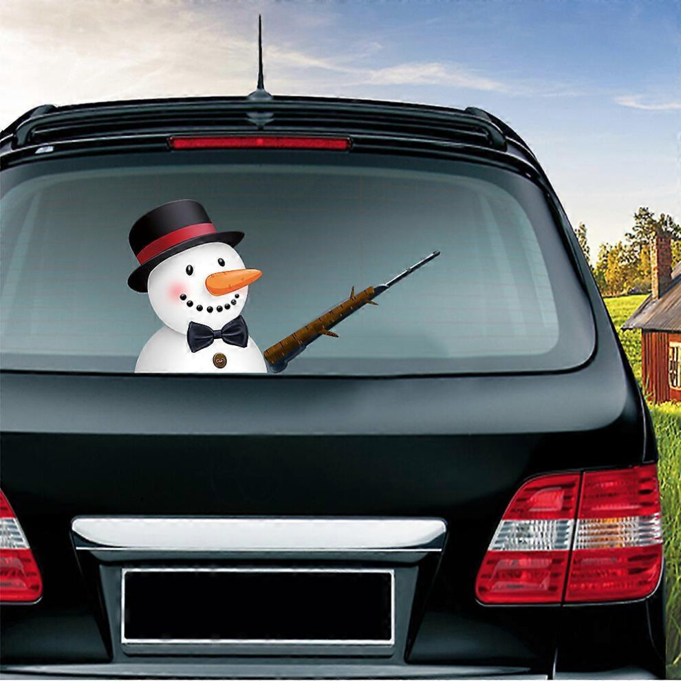 (As Show, One Size) Rear Wiper Decal Christmas Snowman Beckoning Waving Wiper Sticker 3D Animated Funny Christmassnowman With Branches 4704245293536