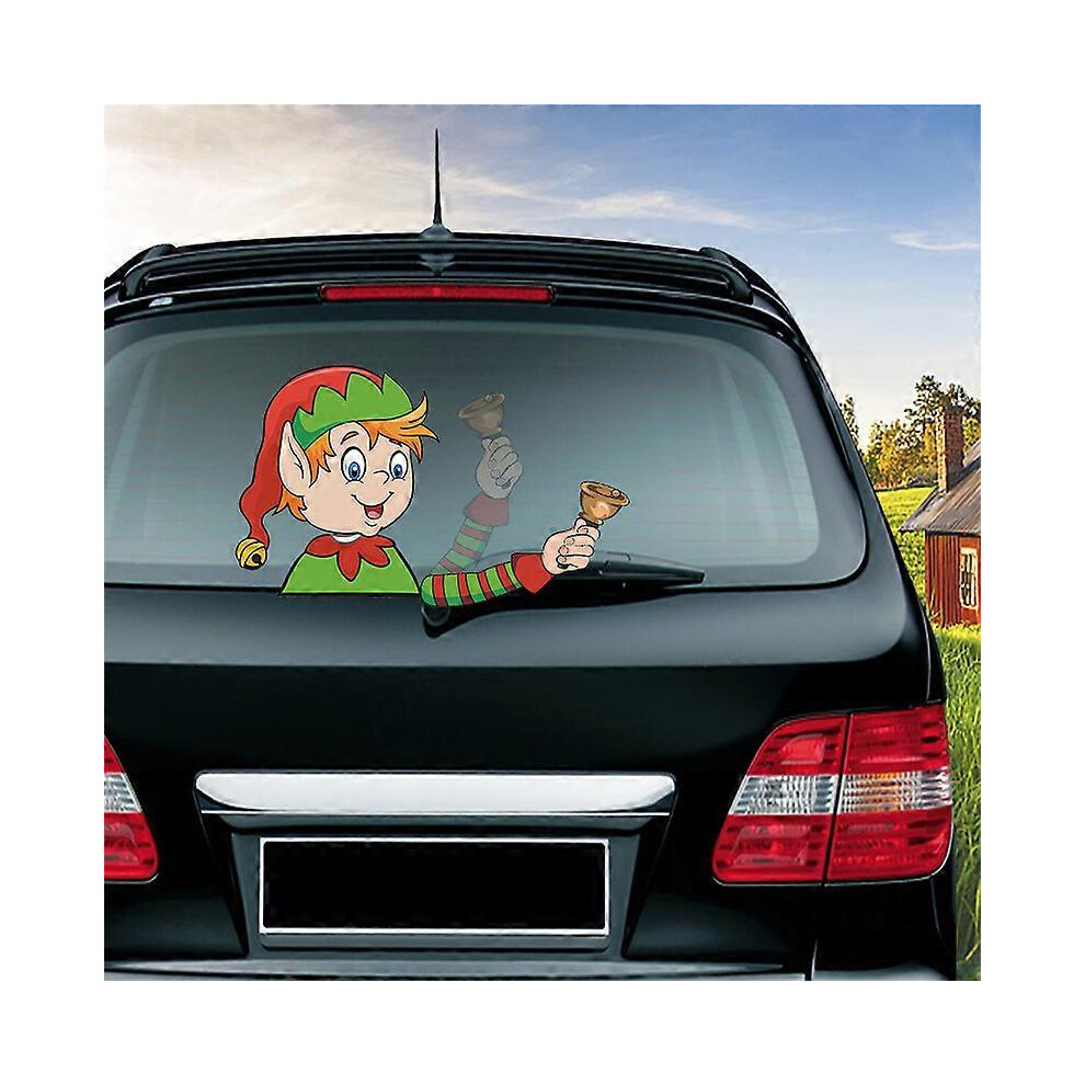 (As Show, One Size) Rear Wiper Decal Christmas Snowman Beckoning Waving Wiper Sticker 3D Animated Funny Christmas(Ring Elf) 4704245294014