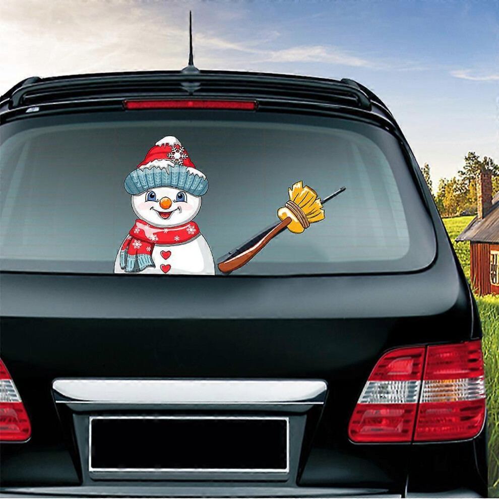 (As Show, One Size) Rear Wiper Decal Christmas Snowman Beckoning Waving Wiper Sticker 3D Animated Funny Christmas(Snowman With Snow Cap) 4704245294359