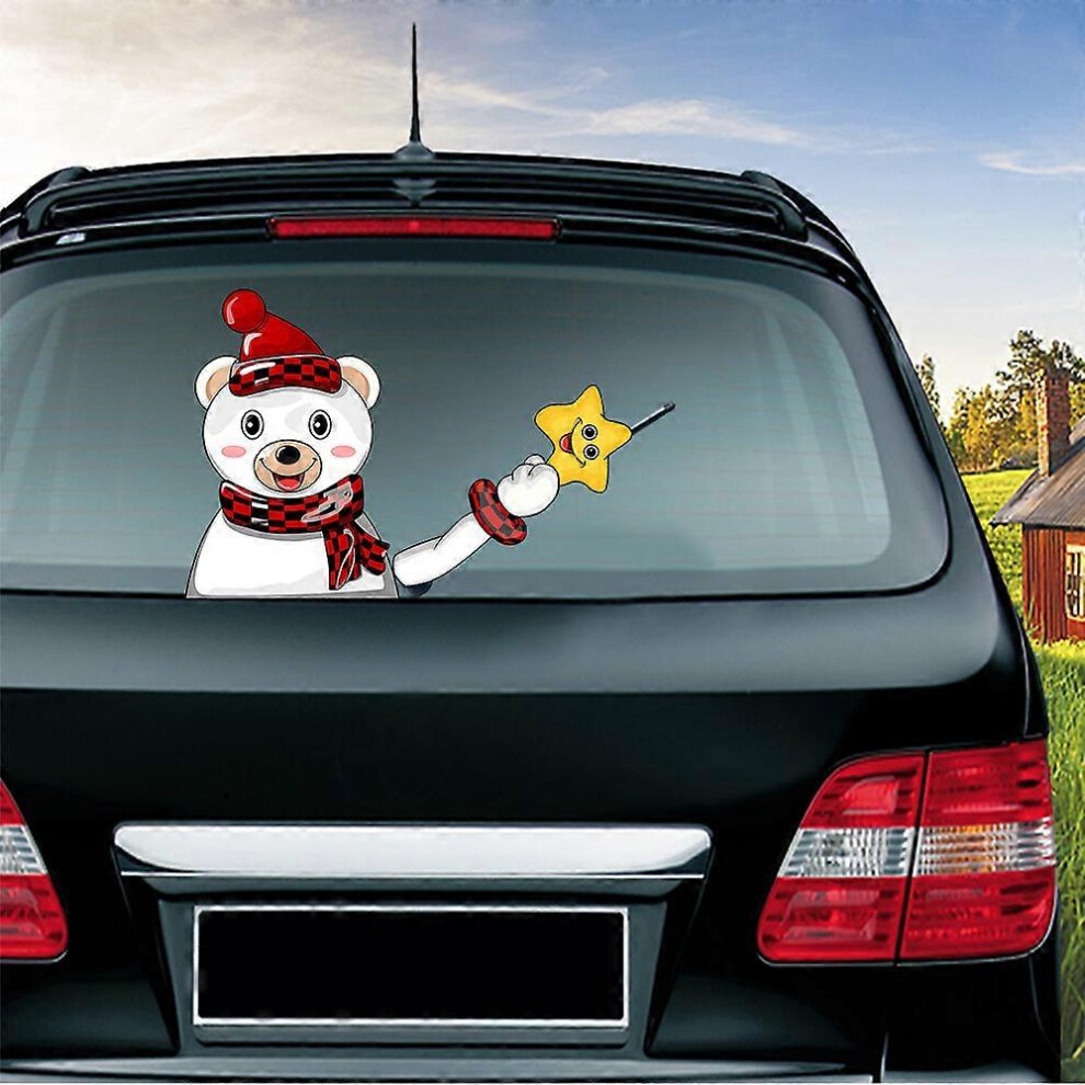 (As Show, One Size) Rear Wiper Decal Christmas Snowman Beckoning Waving Wiper Sticker 3D Animated Funny Christmas(Santa Little Bear) White 4704245244125