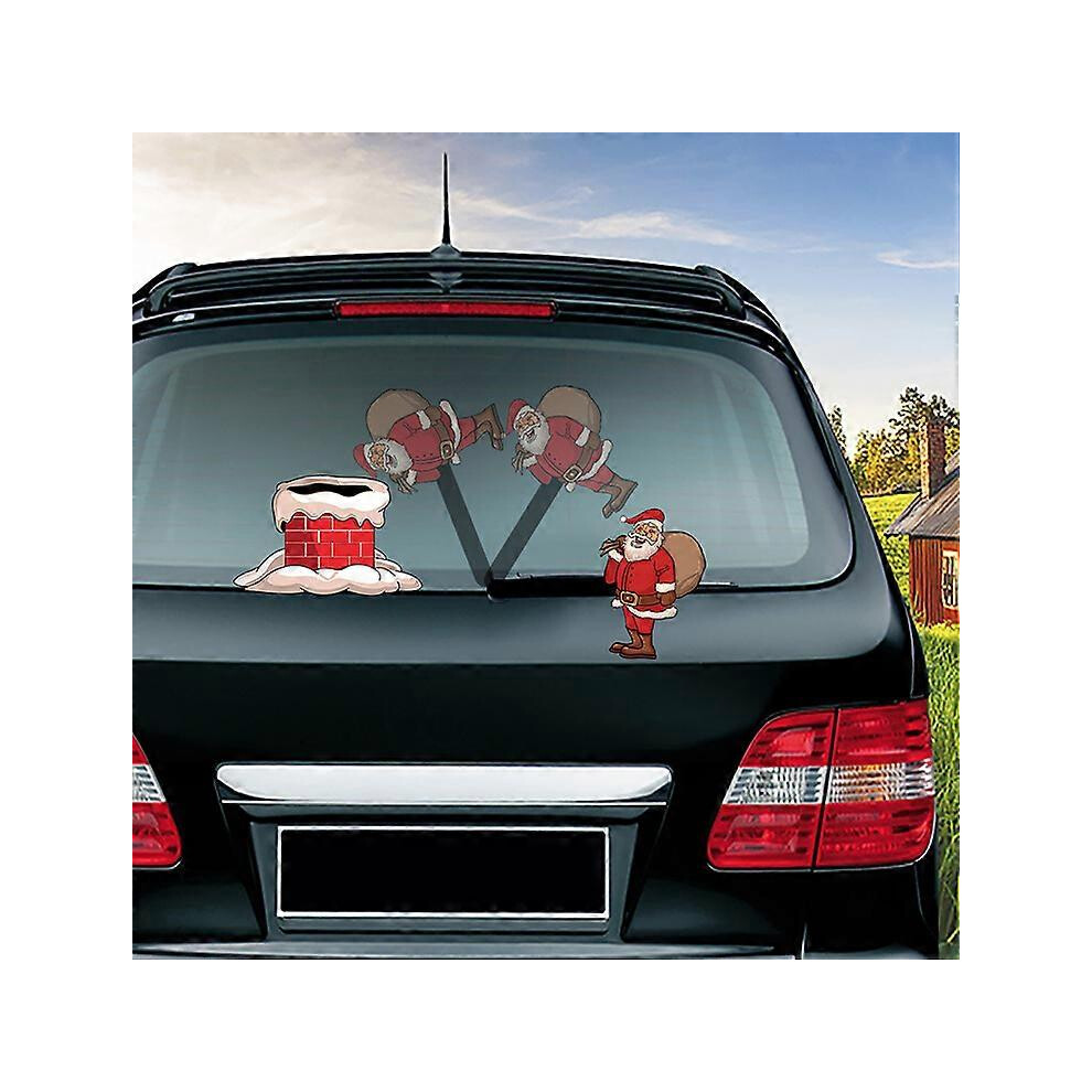 (As Show, One Size) Rear Wiper Decal Christmas Snowman Beckoning Waving Wiper Sticker 3D Animated Funny Christmas (Santa Claus Wrapped In Backpack And 4704245294410