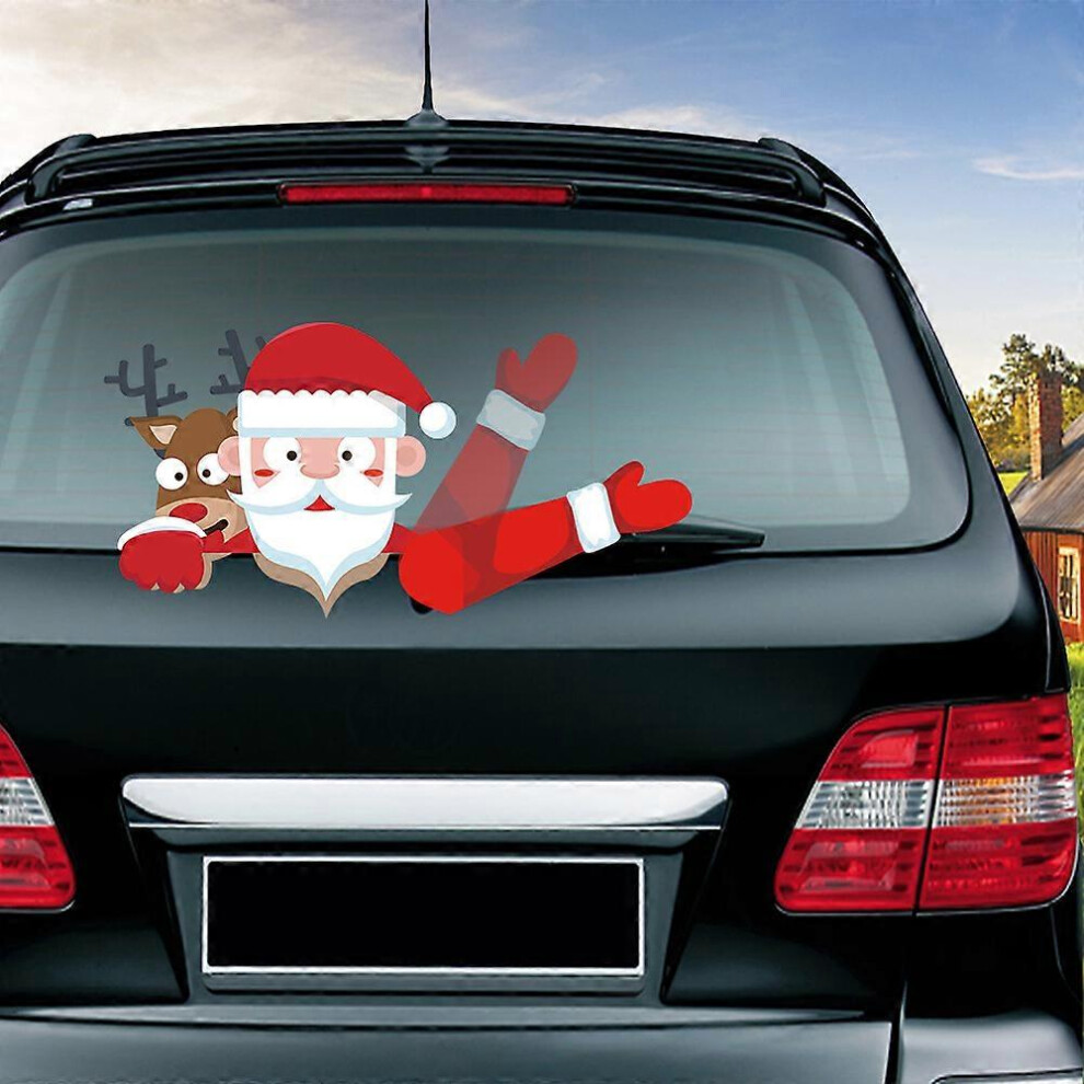 (As Show, One Size) Rear Wiper Decal Christmas Snowman Beckoning Waving Wiper Sticker 3D Animated Funny Christmas(Elk Santa Claus) 4704245295318