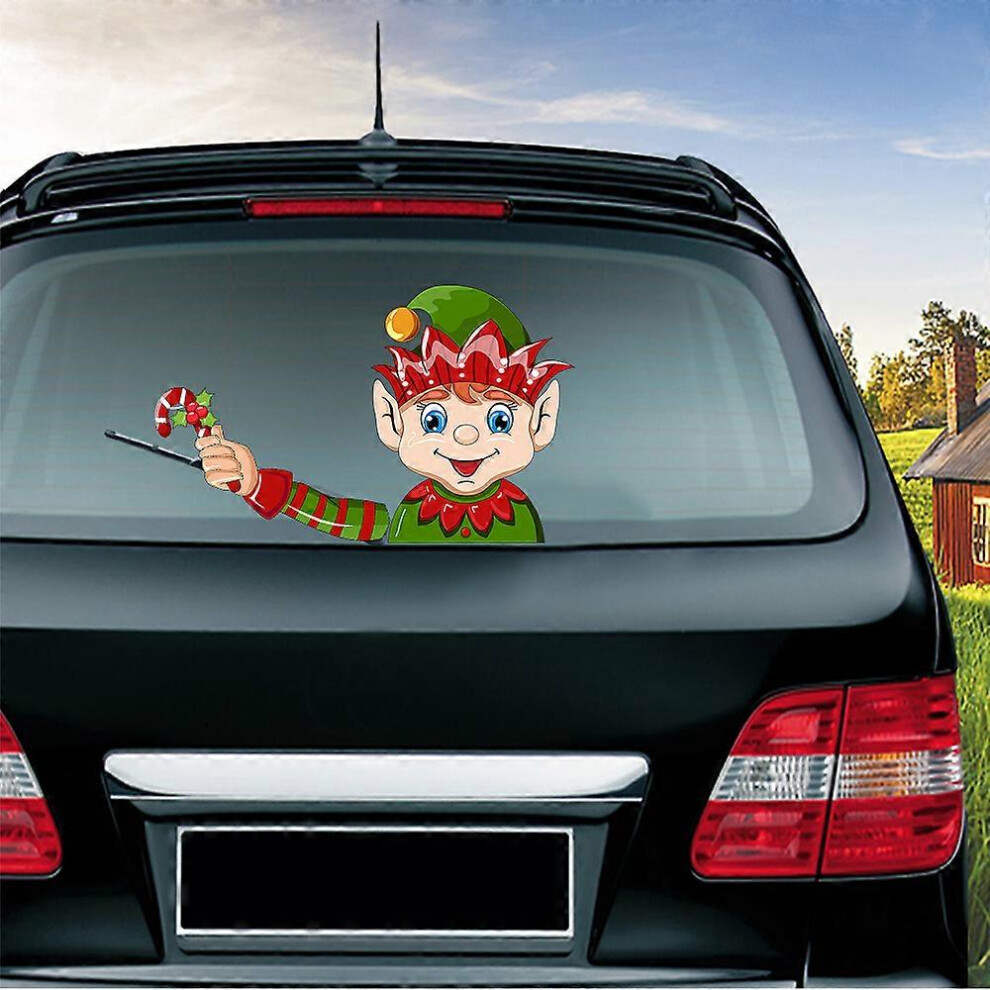 (As Show, One Size) Rear Wiper Decal Christmas Snowman Beckoning Waving Wiper Sticker 3D Animated Funny Christmas(Short Hat Elf) 4704245243890