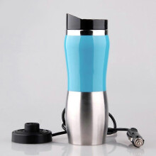 (As show, One size) Car Electric Kettle Mug - Blue Car Electric Mug 12V 400ML 50W Portable Car Charger Stainless Steel Coffee Cup Heating Mug Heating up to 100 degrees Ce