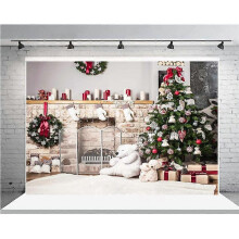 (As show, One size) 7x5FT Christmas Photography Background Christmas Tree Gift Fireplace Background Baby Newborn Photography Background Photography Studio Background