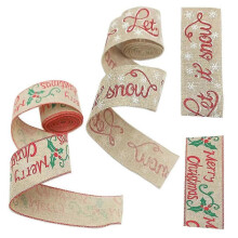 (As show, One size) 2 Rolls 6 x 500cm Burlap Ribbon (A) Wired Christmas Wrapping Ribbon Classic Wired Ribbon Cloth Ribbons for Party Decoration for Christmas Party Gift W
