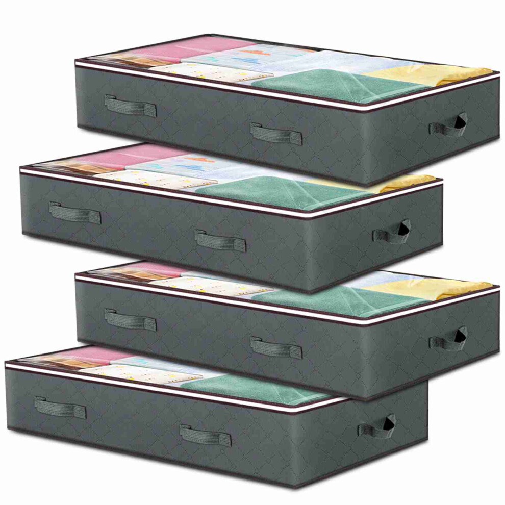 4PCS Under Bed Storage Containers 90L Foldable Closet Organizers Storage Bins with Visible Window for Blankets Towels Pillows Grey