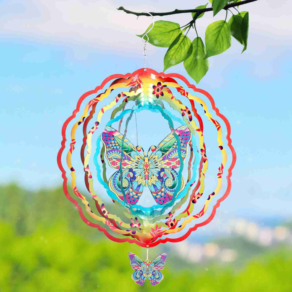 3D Wind Spinner Colorful Stainless Steel Outdoor Hanging Outdoor Wind Sculpture for Home Garden