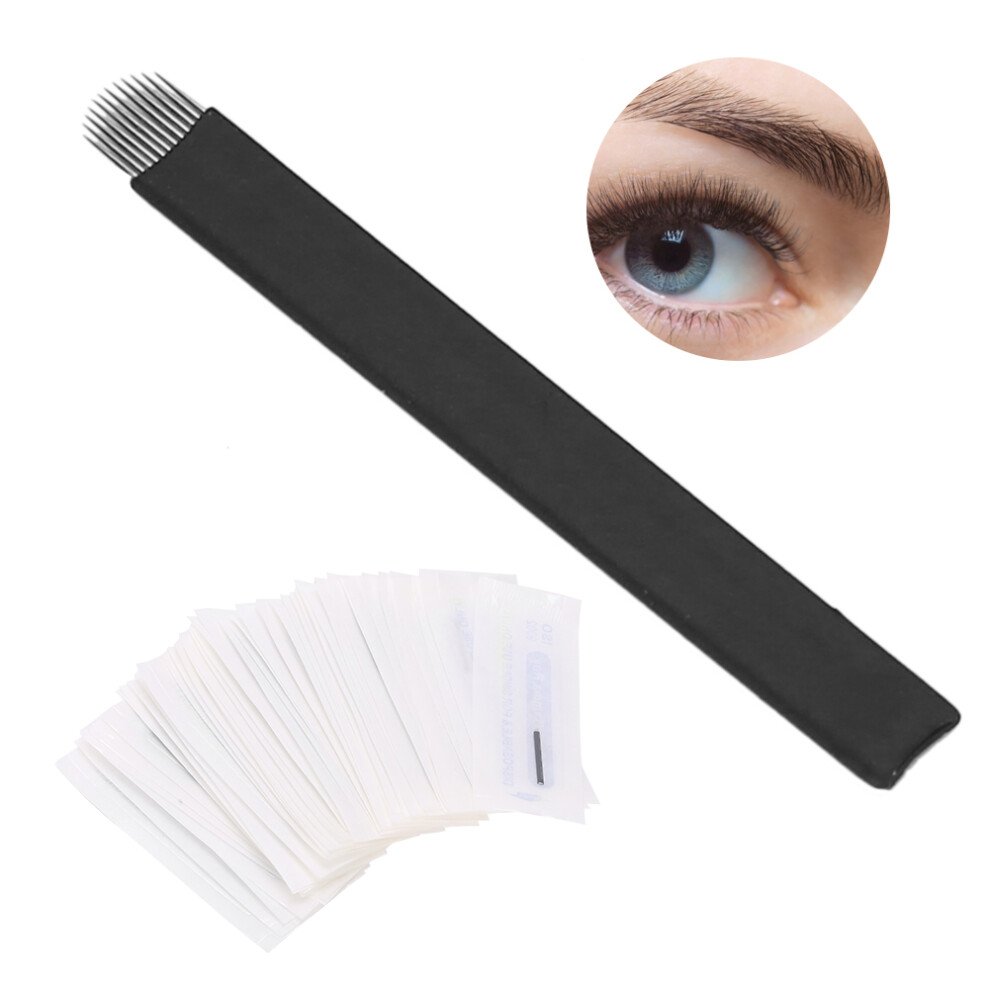 50pcs 0.18mm Microblading Needles Eyebrow Tattoo SemiPermanent Needle Blade(U‑Shape 12 Pin )
