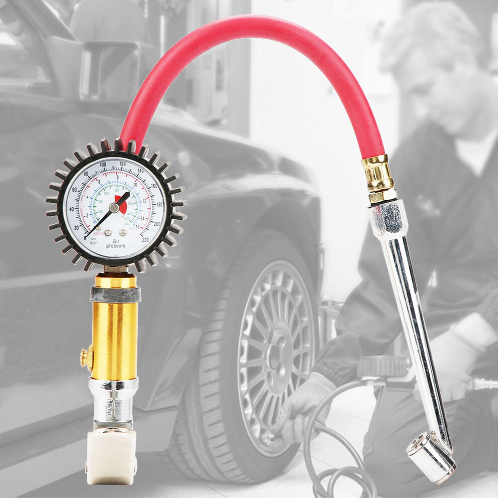 1/4" Trunk Motorcycle Tire Tyre Pressure Dial Gauge Air Inflation Inflator Pump Gun 4951311728342