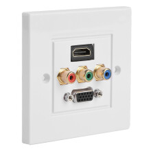 HDMI VGA 3RCA 3-in-1 integriertes Multimedia-Wandpaneel Weiß 85x85mm