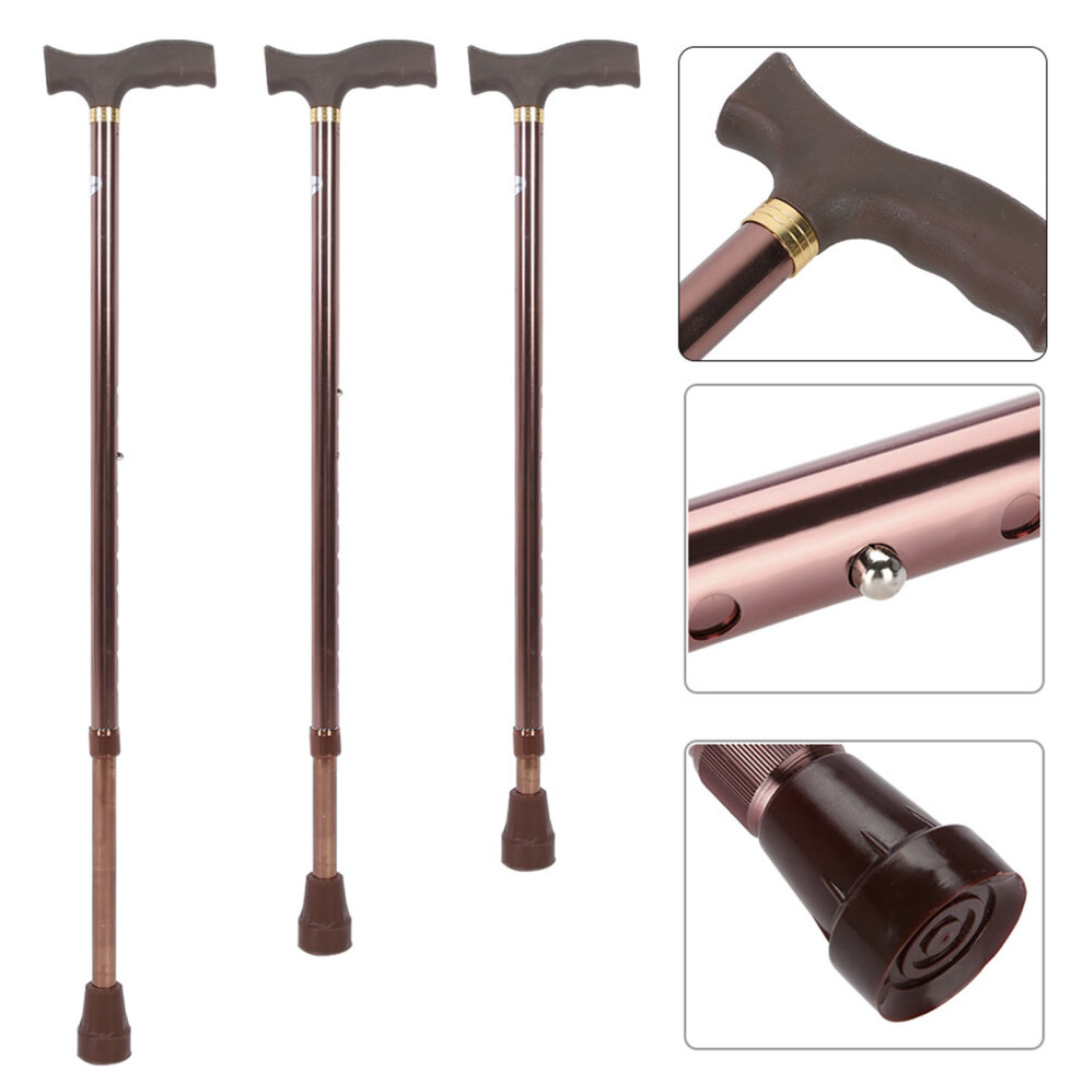 Anti slip Alloy Cane Elder Disability Safety Walking Stick 10 Level Height Adjustable Copper