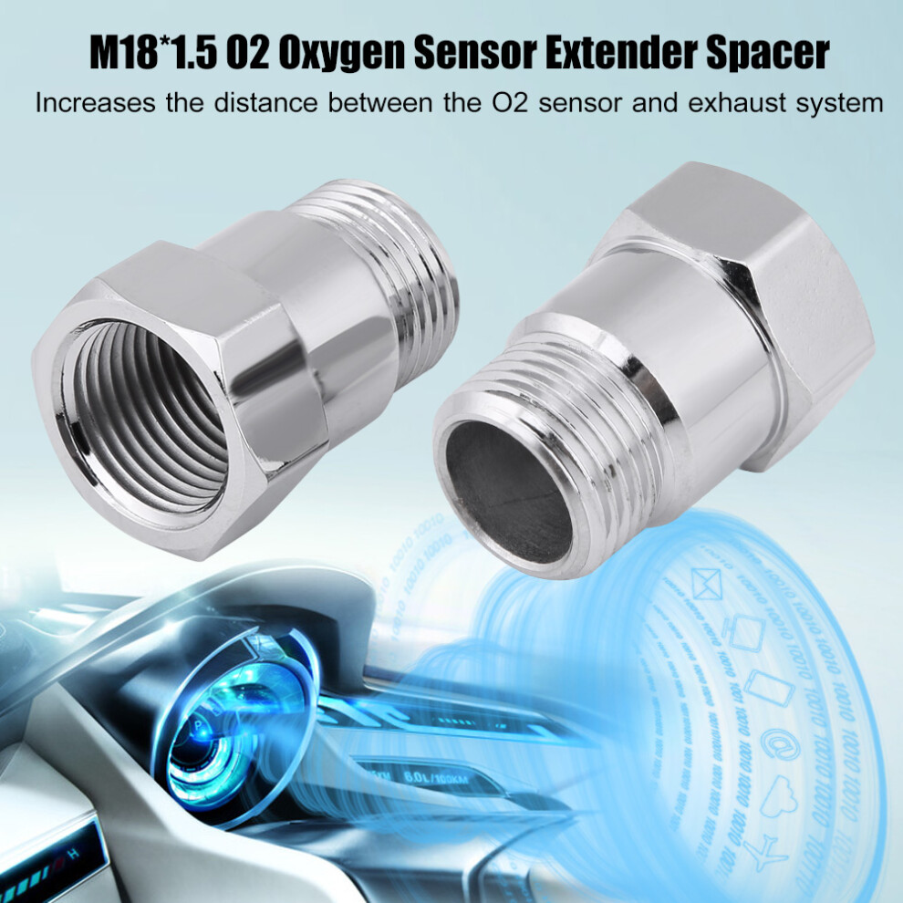 2Pcs 32Mm M18*1.5 O2 Oxygen Sensor Extender Extension Spacer Bungs Adapter Silver 4981311730564