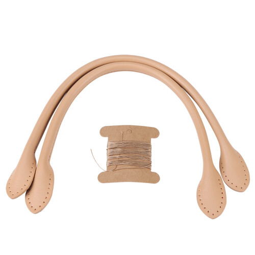 2Pcs Genuine Leather Bag Straps Handle for DIY Hand Accessories Thread Beige 2