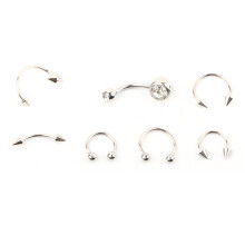 7-teiliges professionelles Körperpiercing-Set mit Nadeln und Ringen für Ohr, Nase, Lip