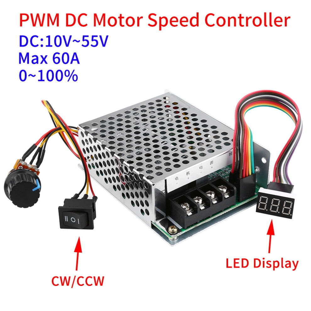Dc10v-55V Pwm Brushed Dc Motor Speed Controller Cw Ccw Reversible Switch With Digit Display 4281311735003