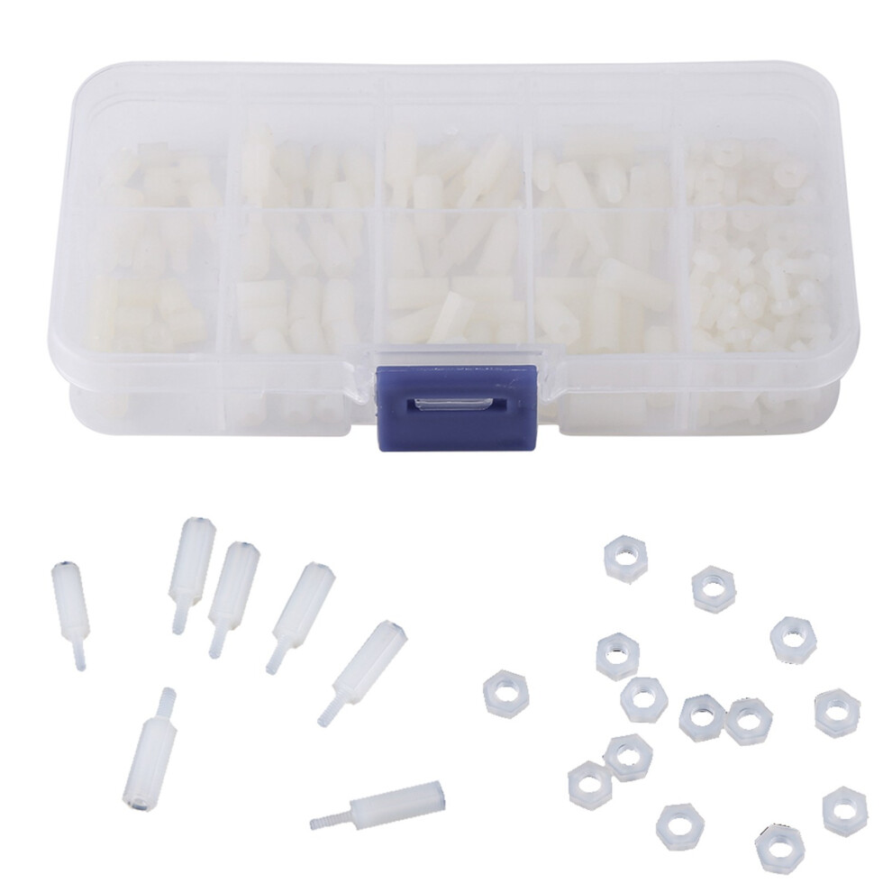 200Pcs M2.5 Nylon Male Female Hex Standoff Bolts Nuts Assortment Set With Plastic Box 4611311736647