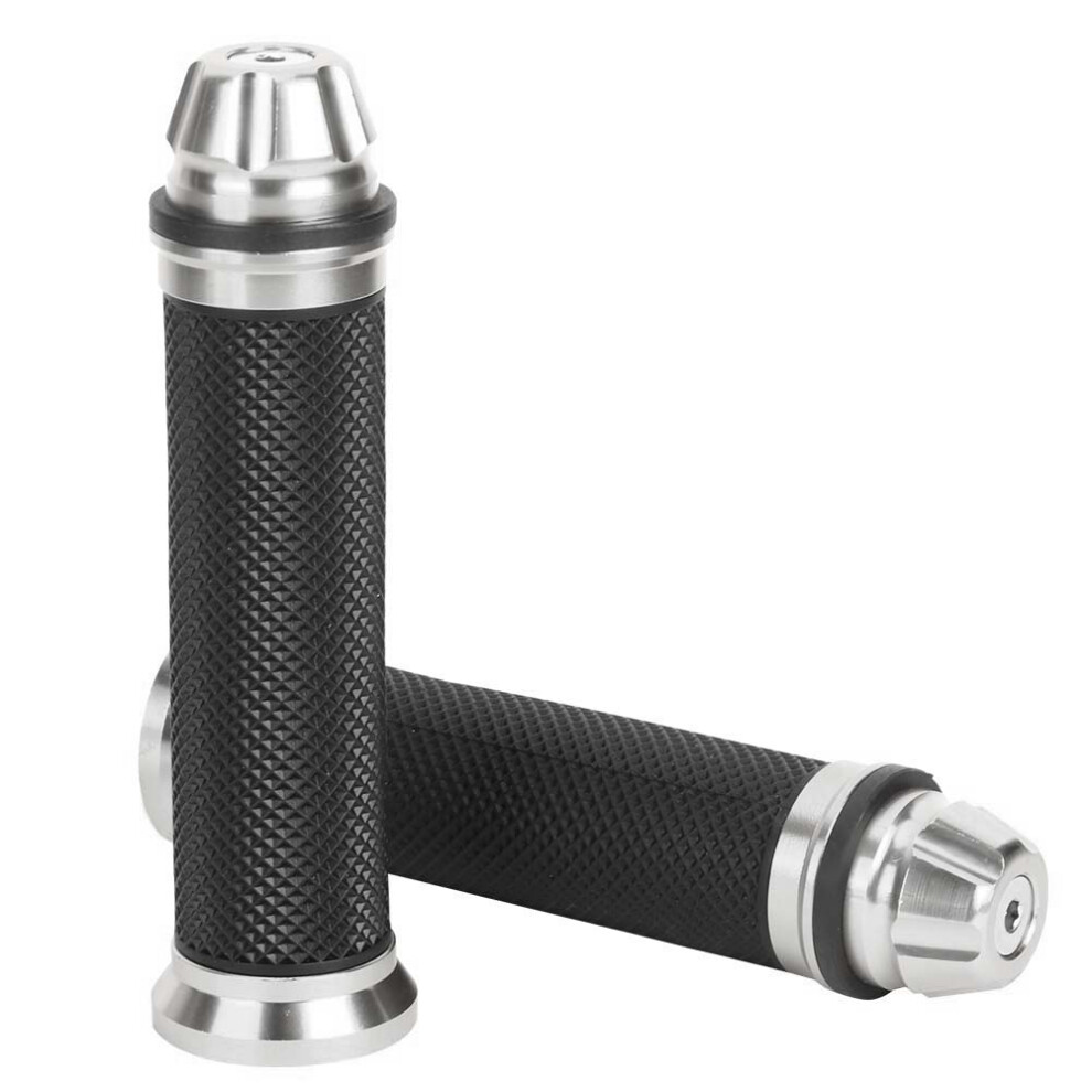 Motorcycle Cnc Aluminum Rubber Handlebar Hand Grips For 7/8" Handle Bar Bike Bicycle Silver 7681311736722