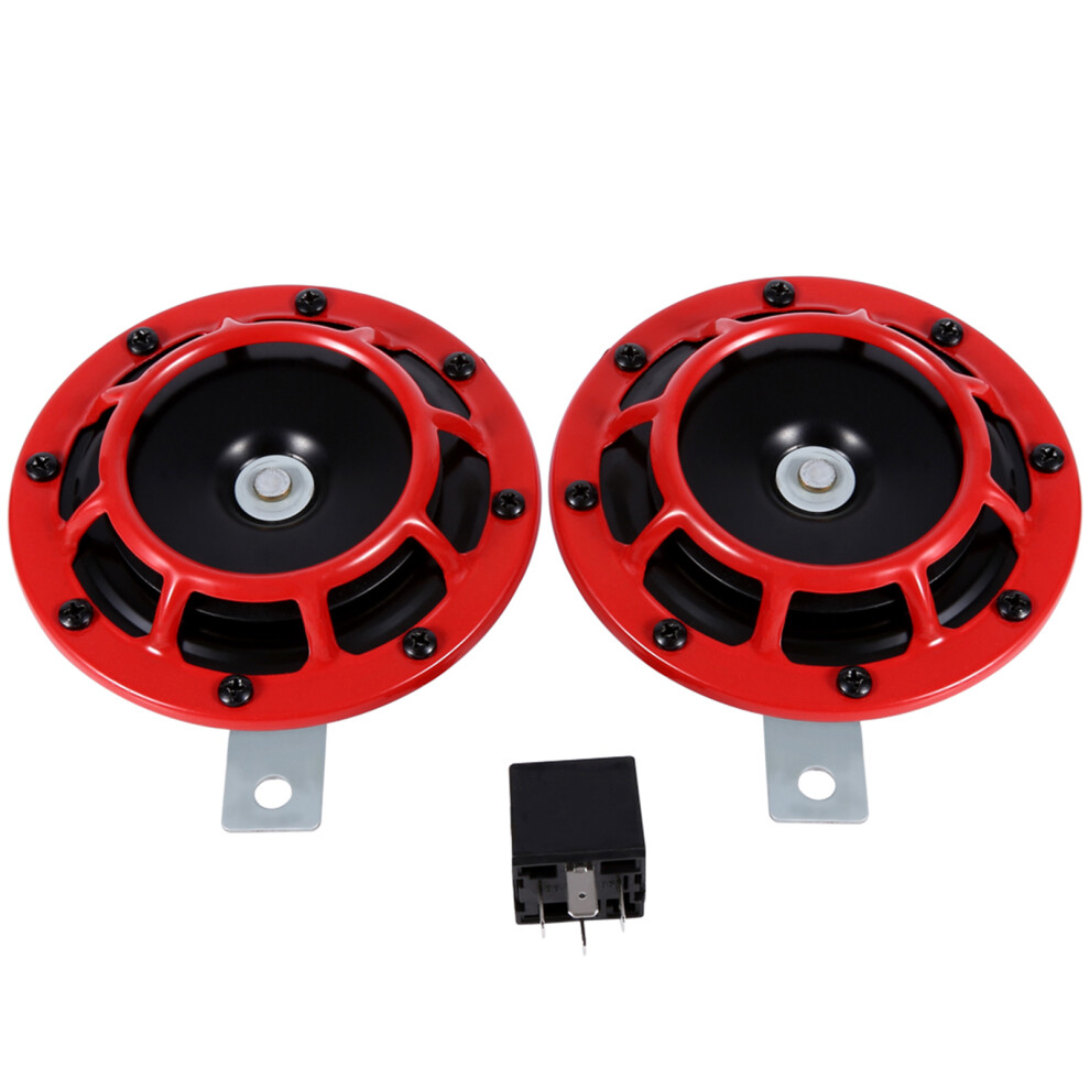 12V Car Grille Mount Electric Blast Tone Horn Super Tone Loud Compact Electric Horn Red 9431311736677