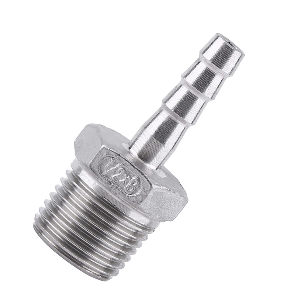 Stainless Steel 304 Male Thread Pipe Fitting Barb Hose Tail Connector (1/2"X8mm) 4931311736950