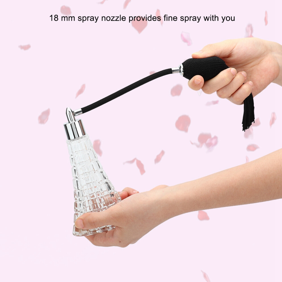 Black Empty Refillable Glass Vintage Perfume Bottle With Antique Bulb Sprayer With Tassel 75Ml