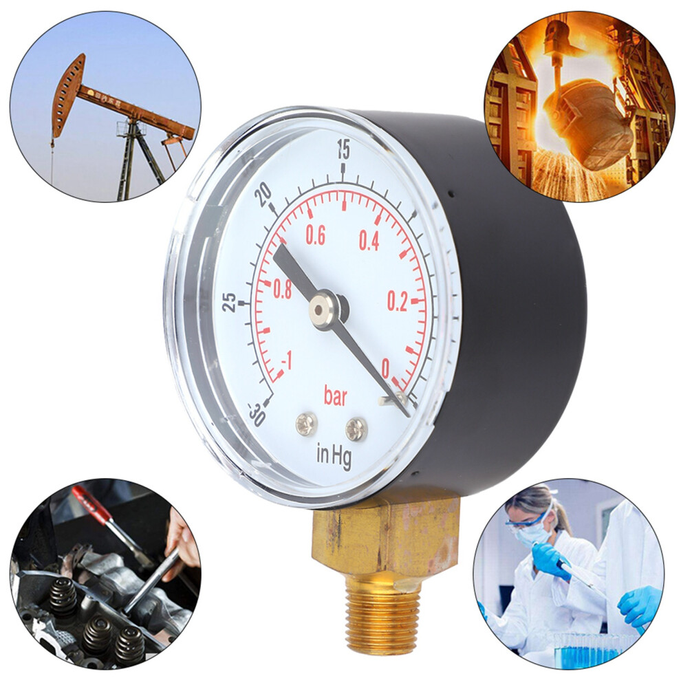 Vacuum Gauge -1-0Bar -30-0Inhg 50Mm 1/8 Bspt Bottom Connection For Air Water Oil 4931311741824