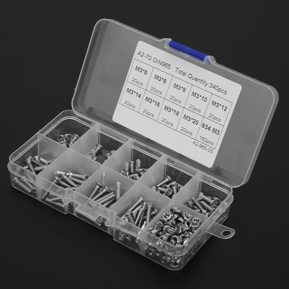 340Pcs M3 Stainless Steel Cross Flat Head Screw Countersunk Screws Assortment Kit 8401311742580