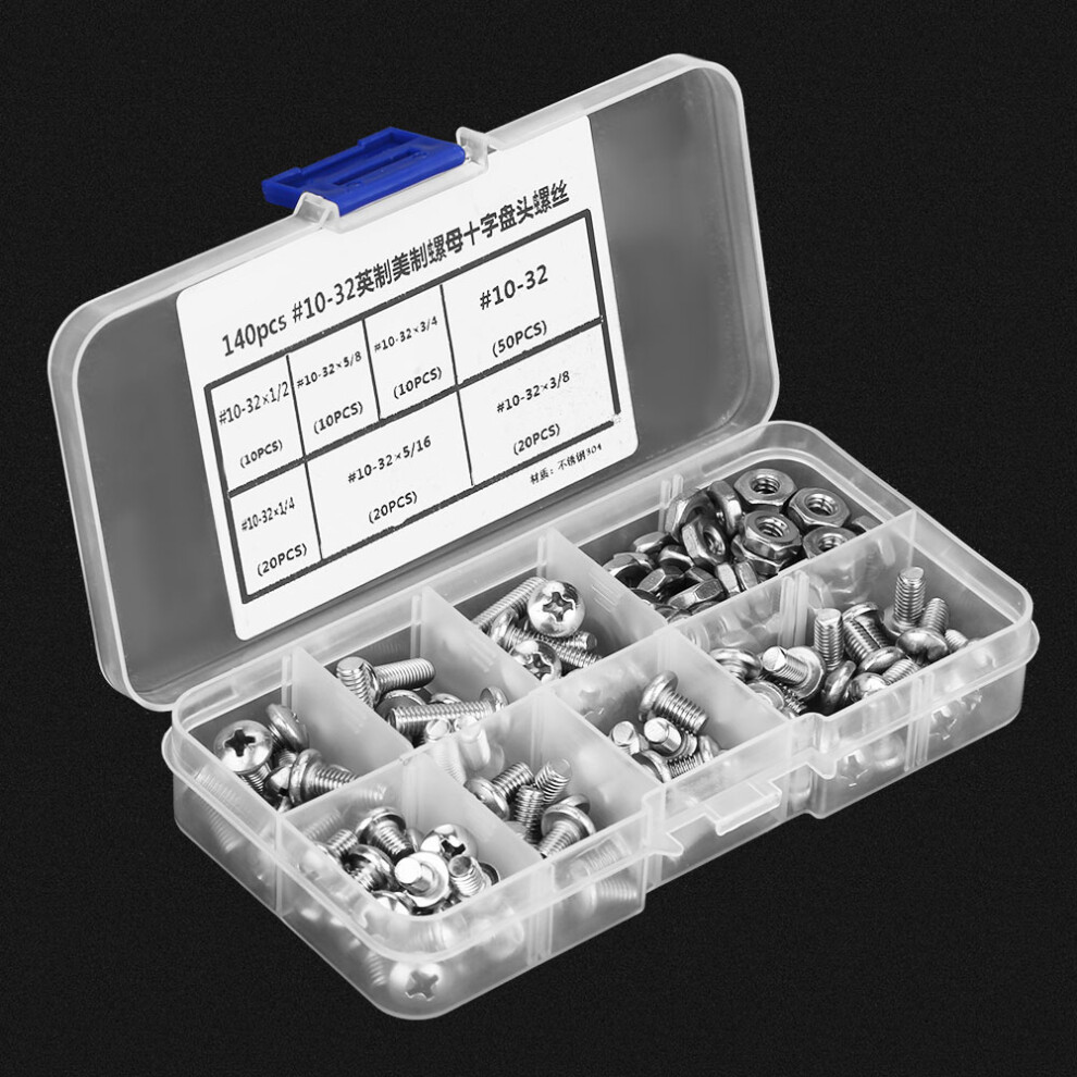 140Pcs #10-32 304 Stainless Steel Ph Pan Head Screws Kit Assortment Set 4921311742662