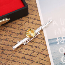 Mini Flute Shaped Musical Instrument Brooch Pin Accessory for Gift Collection (Silver)