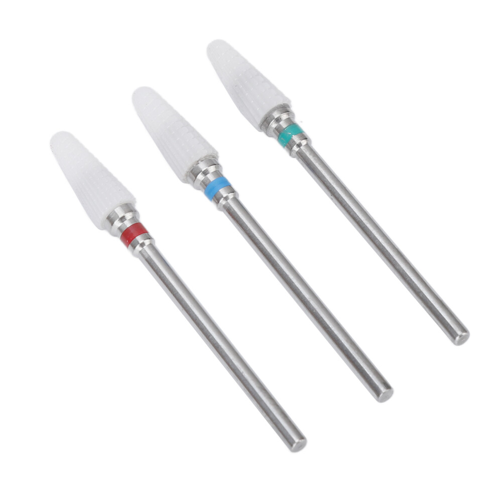 3pcs Ceramic Nail Drill Bit Set Gel Removal Nail Polishing Grinding Bit Accessory for Electric Nail Drill