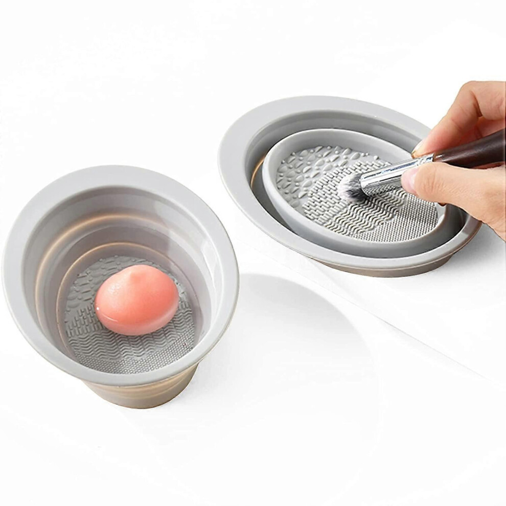 Grey (As Show, One Size) Collapsible Makeup Brush Cleaning Bowl For Makeup Brushes, Makeup Sponges, Powder Puffs (Grey)