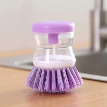 (As show, One size) Hydraulic pan washing brush, non stick oil pan, kitchen press pan washing brush, automatic liquid filling sponge dish washing brushpurple
