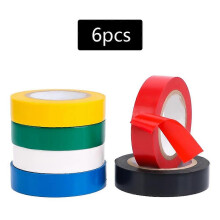 (As show, One size) Color Adhesive Tape 6 Pieces Electrical Insulation Tape Electrical Tape PVC Insulation Insulation Tape Resistance Adhesive Tape Waterproof PVC Adhesiv
